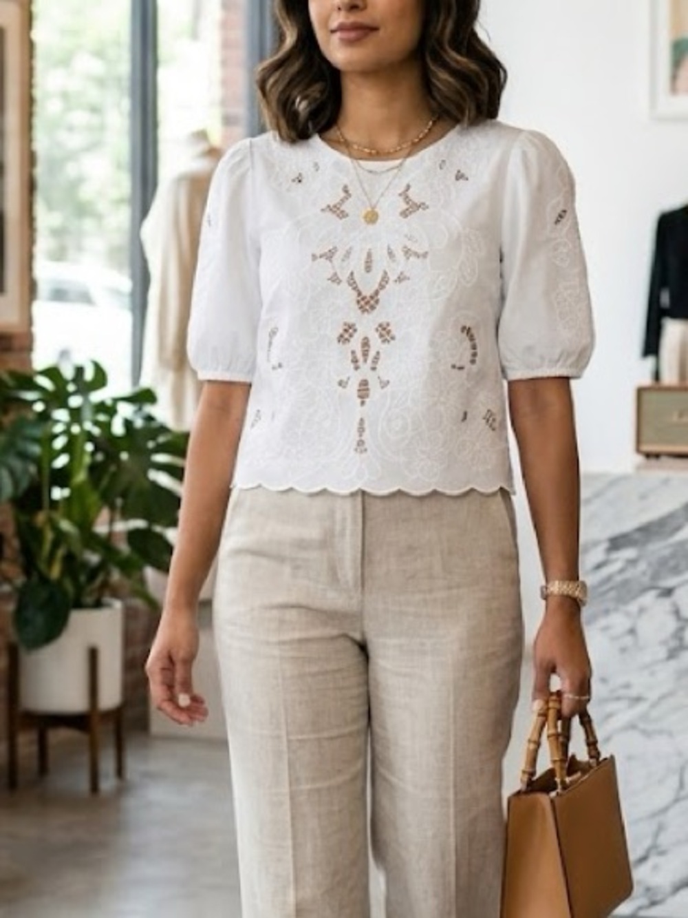 Caroline Constas eyelet embroidered cut-out blouse cotton blouse XS New with tag